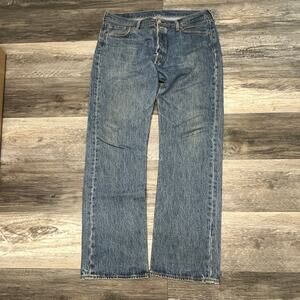 Levis 501 Mid‎ Wash Blue Mens 36x32 Button Fly Straight Leg Denim Jeans Red Tab
